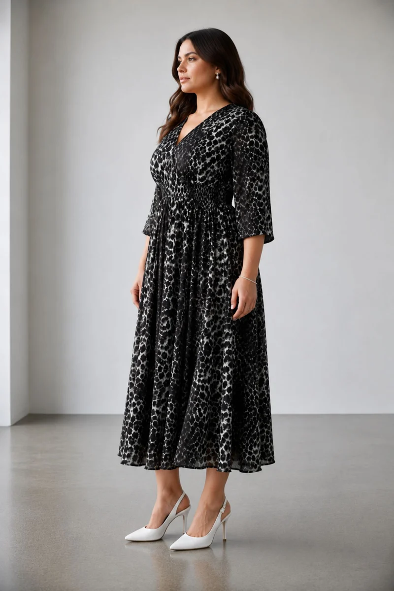 Avalora|100% Viscose V-Neck Maxi Dress