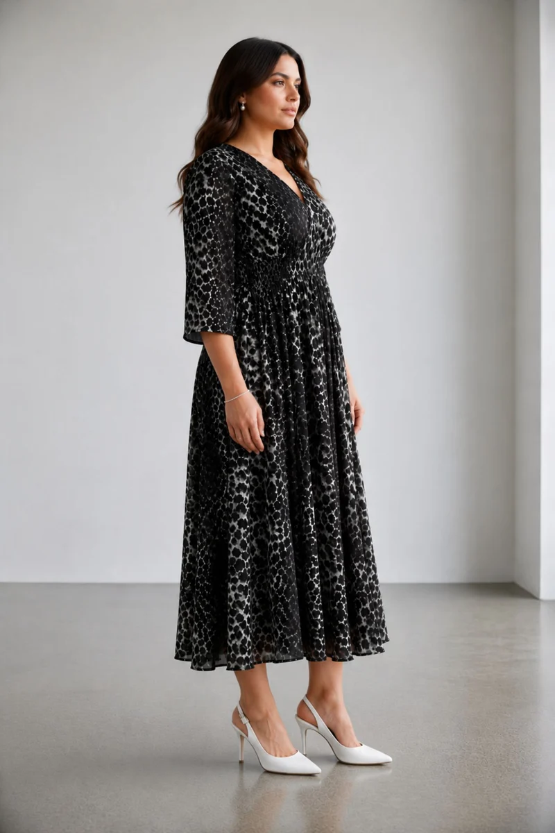 Avalora|100% Viscose V-Neck Maxi Dress