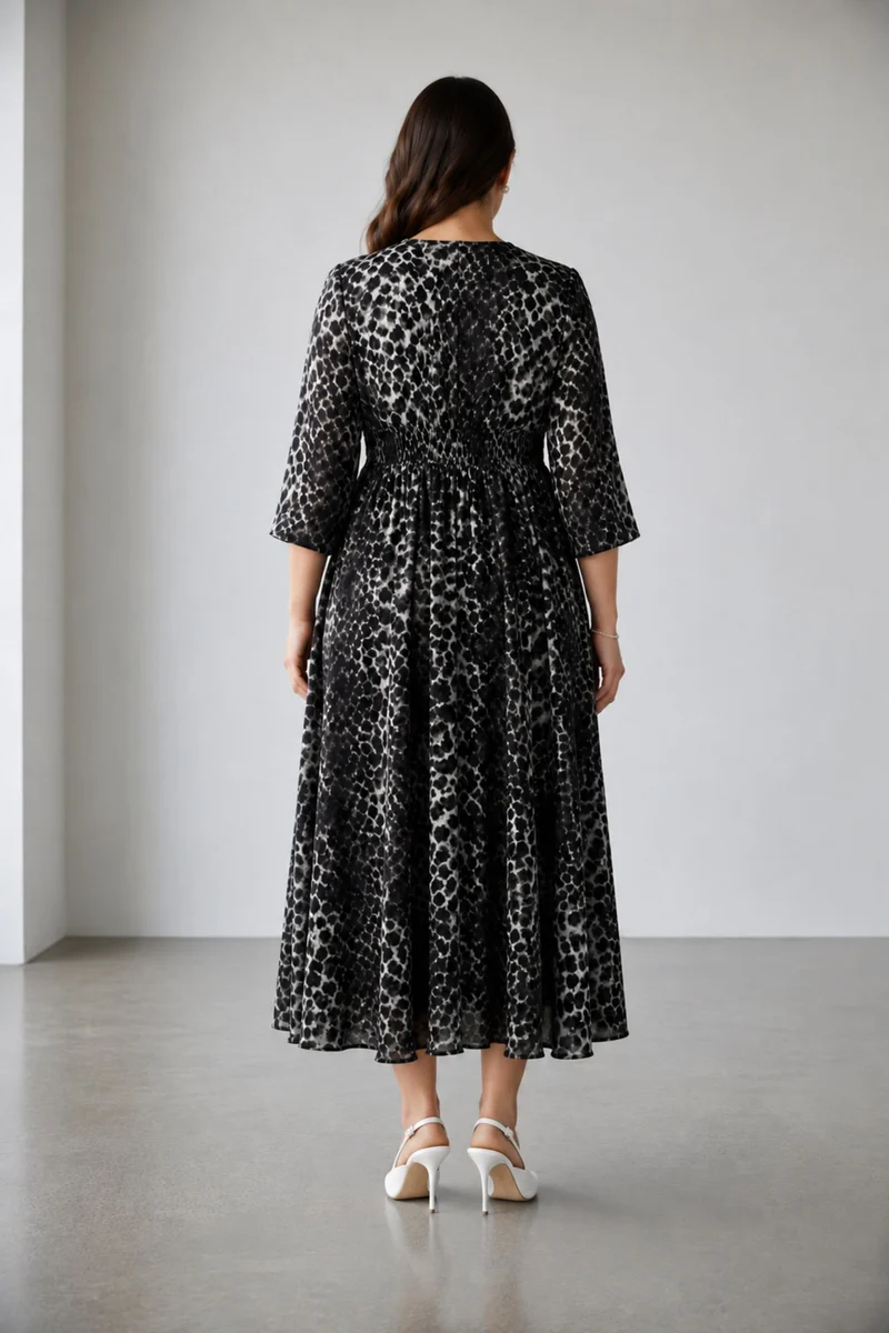 Avalora|100% Viscose V-Neck Maxi Dress