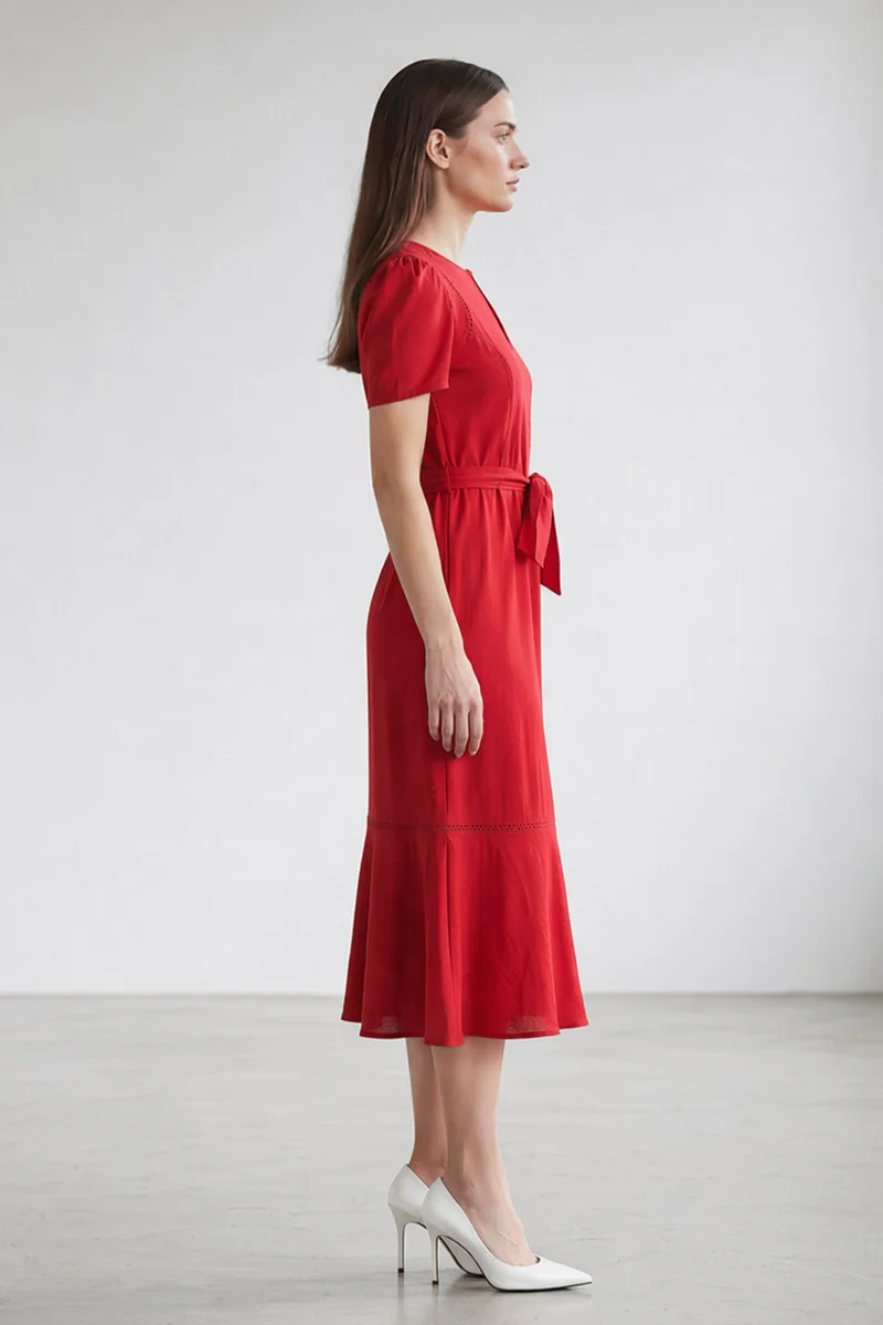 Norelle|100% Cotton Lace Insert Panel Midi Dress