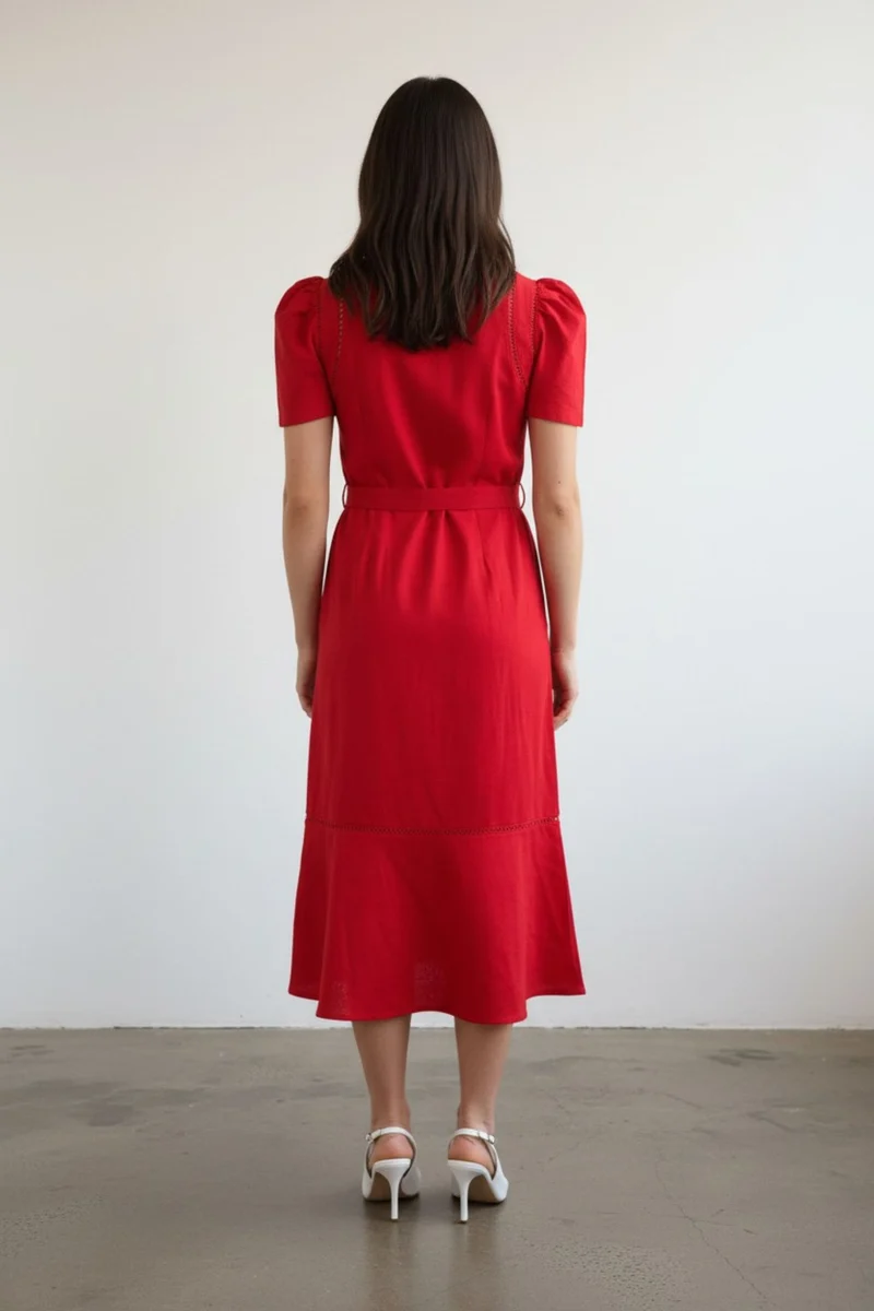 Norelle|100% Cotton Lace Insert Panel Midi Dress