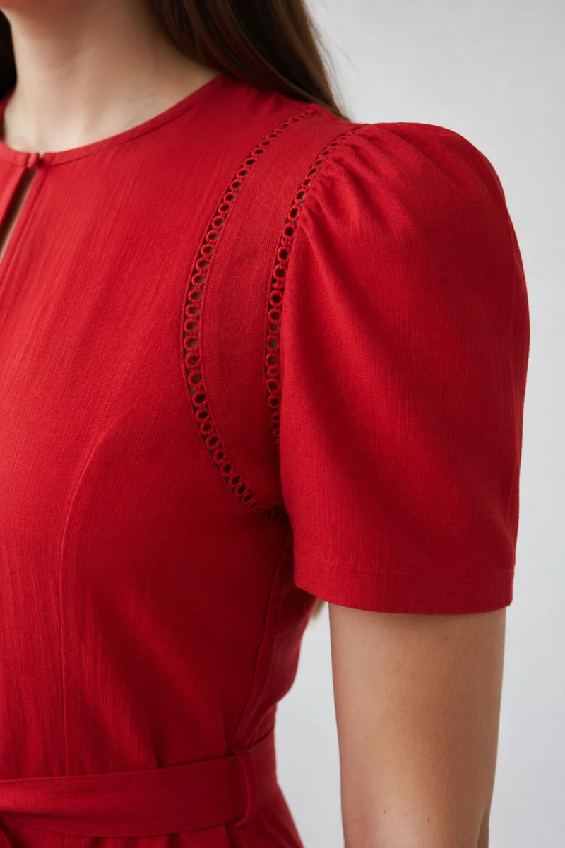 Norelle|100% Cotton Lace Insert Panel Midi Dress
