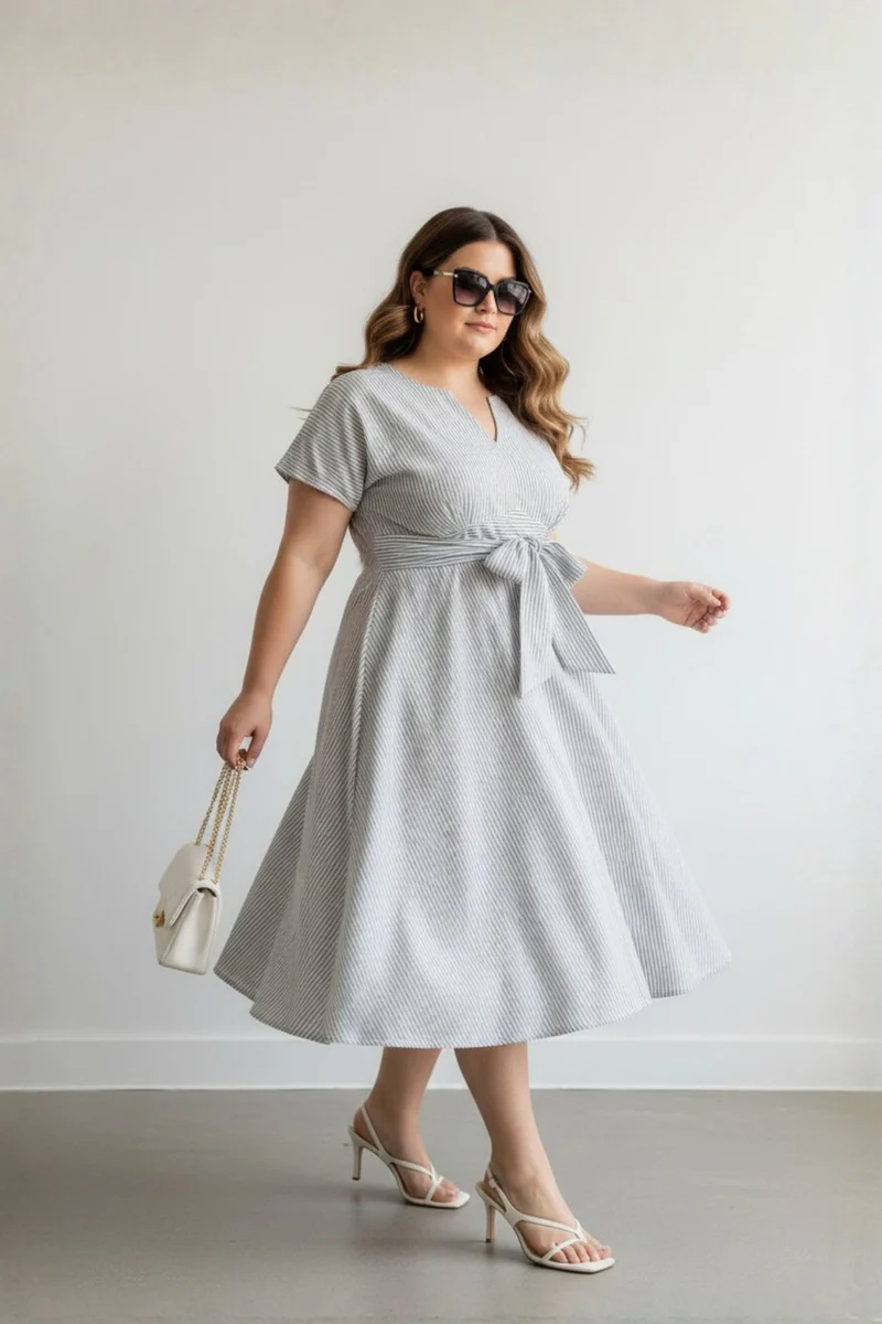 Marivelle|100% Cotton Printed A-Line Midi Dress