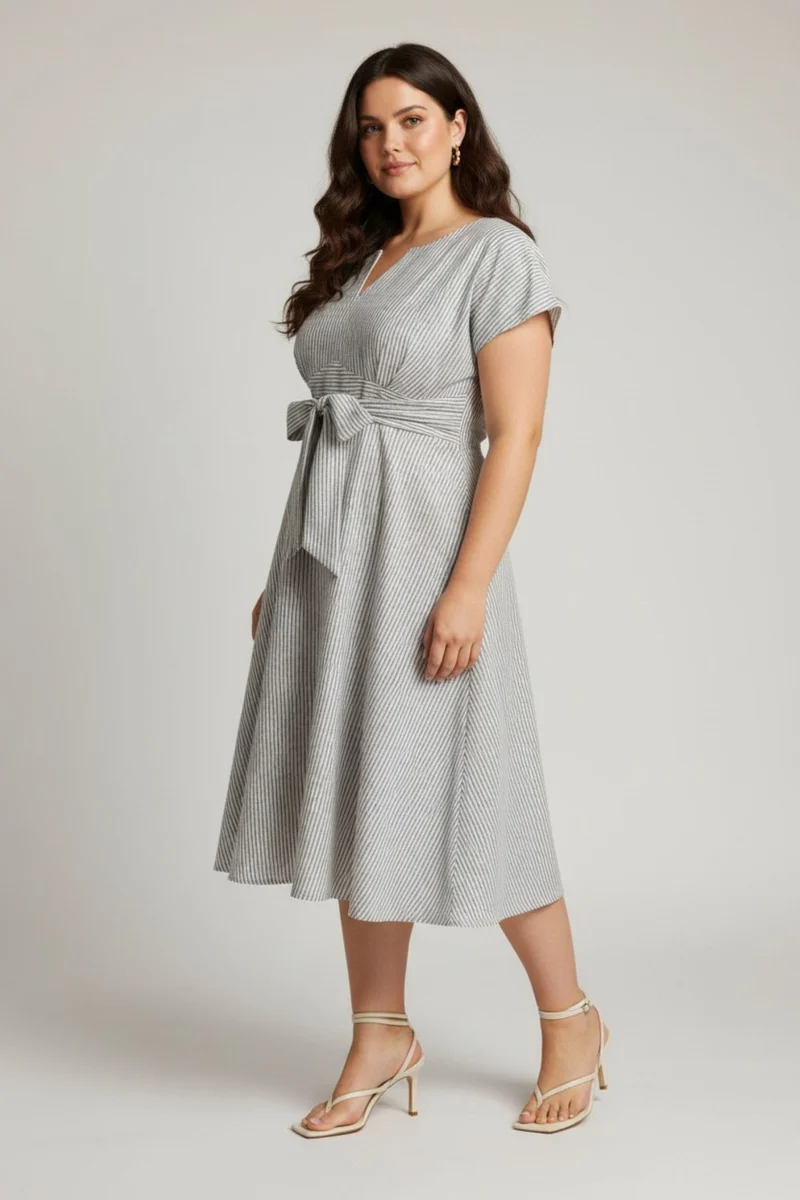 Marivelle|100% Cotton Printed A-Line Midi Dress