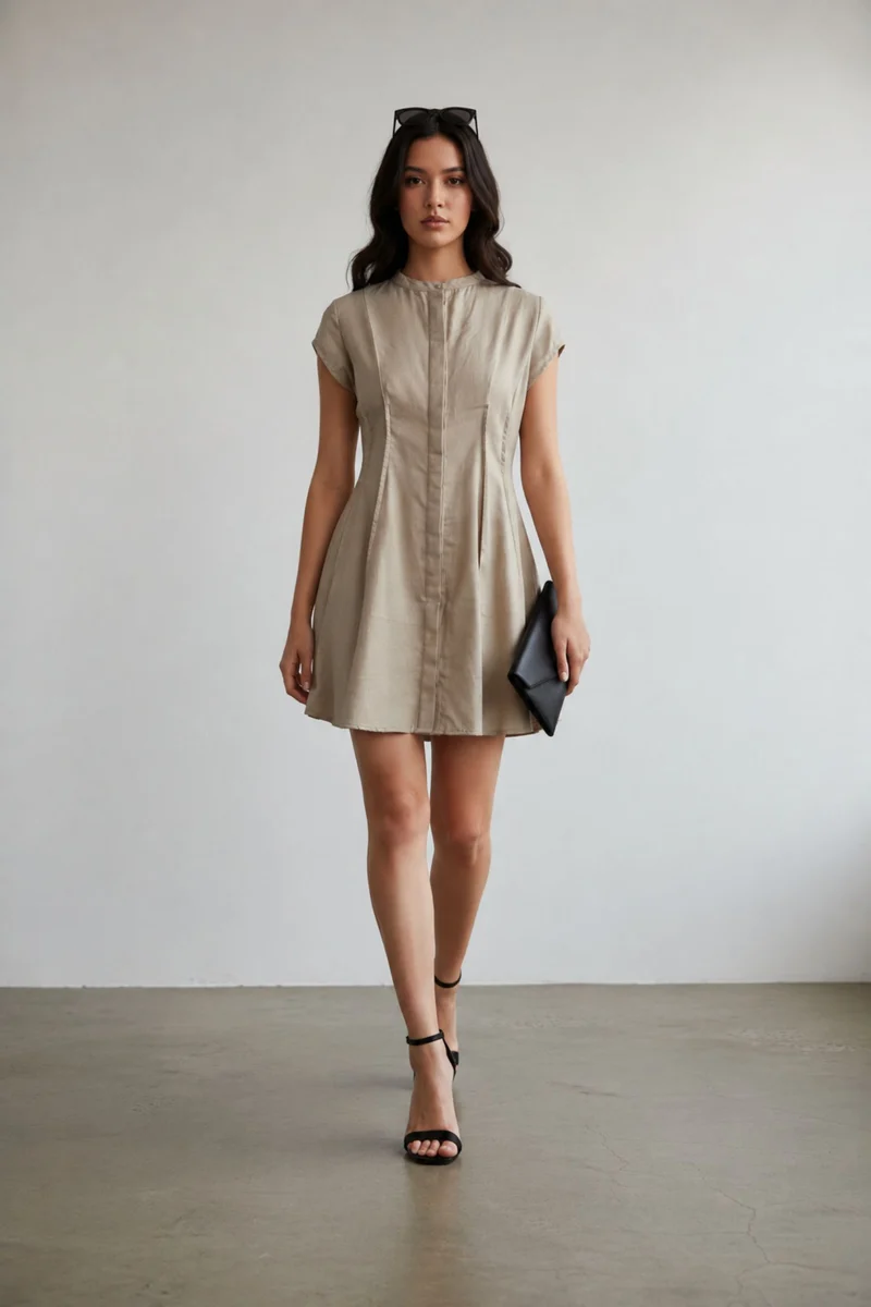Caliora|100% Cotton Pintuck Shirt Dress