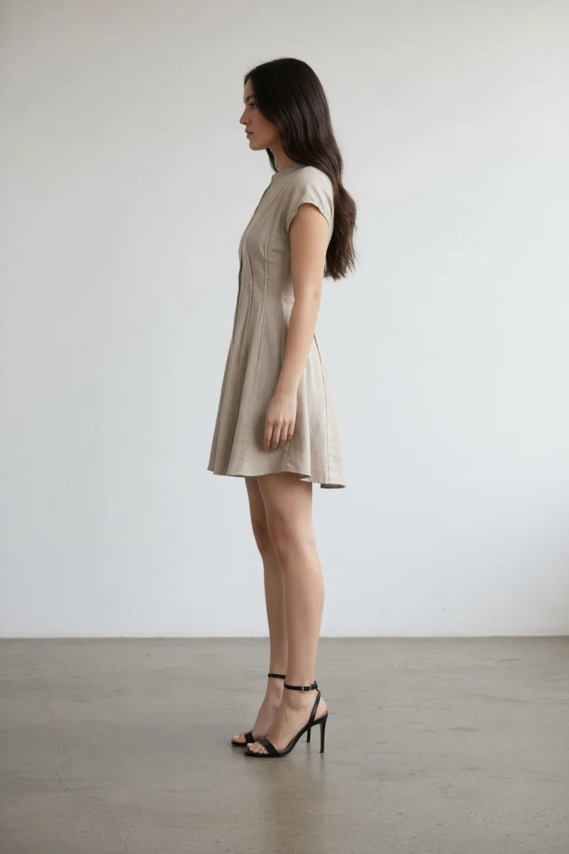 Caliora|100% Cotton Pintuck Shirt Dress