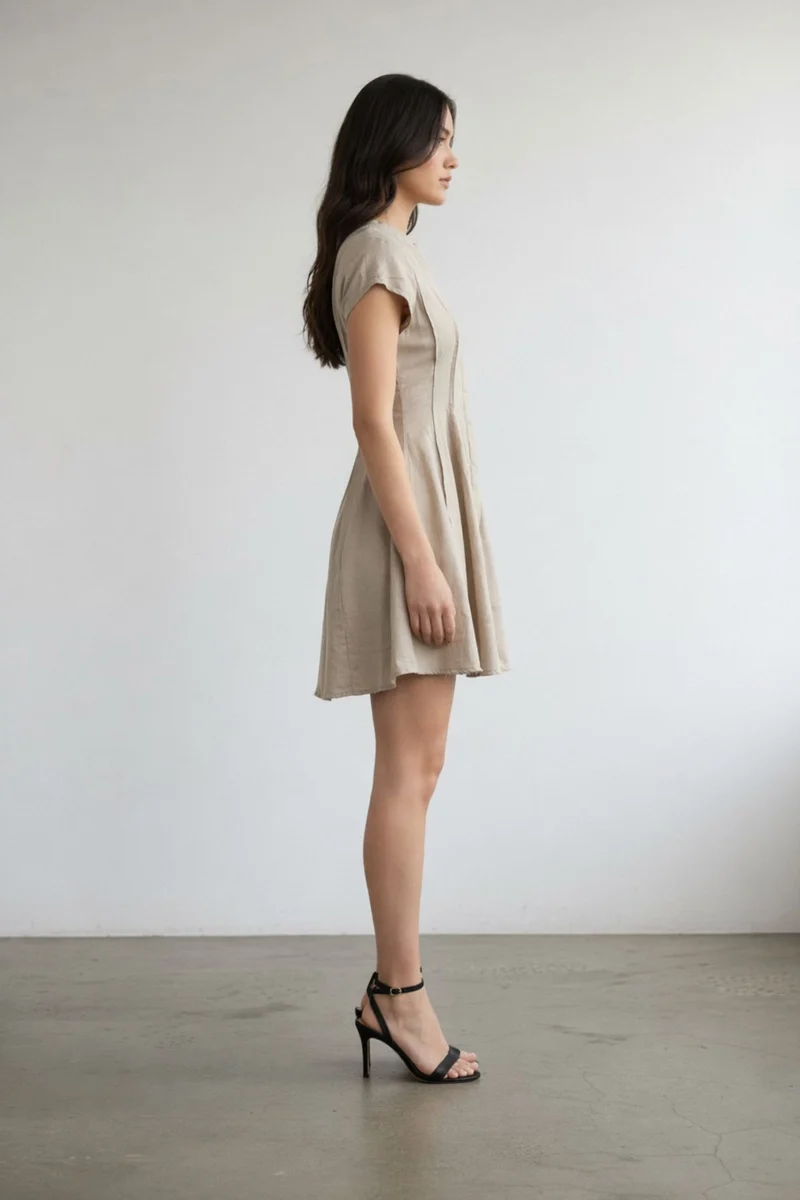 Caliora|100% Cotton Pintuck Shirt Dress