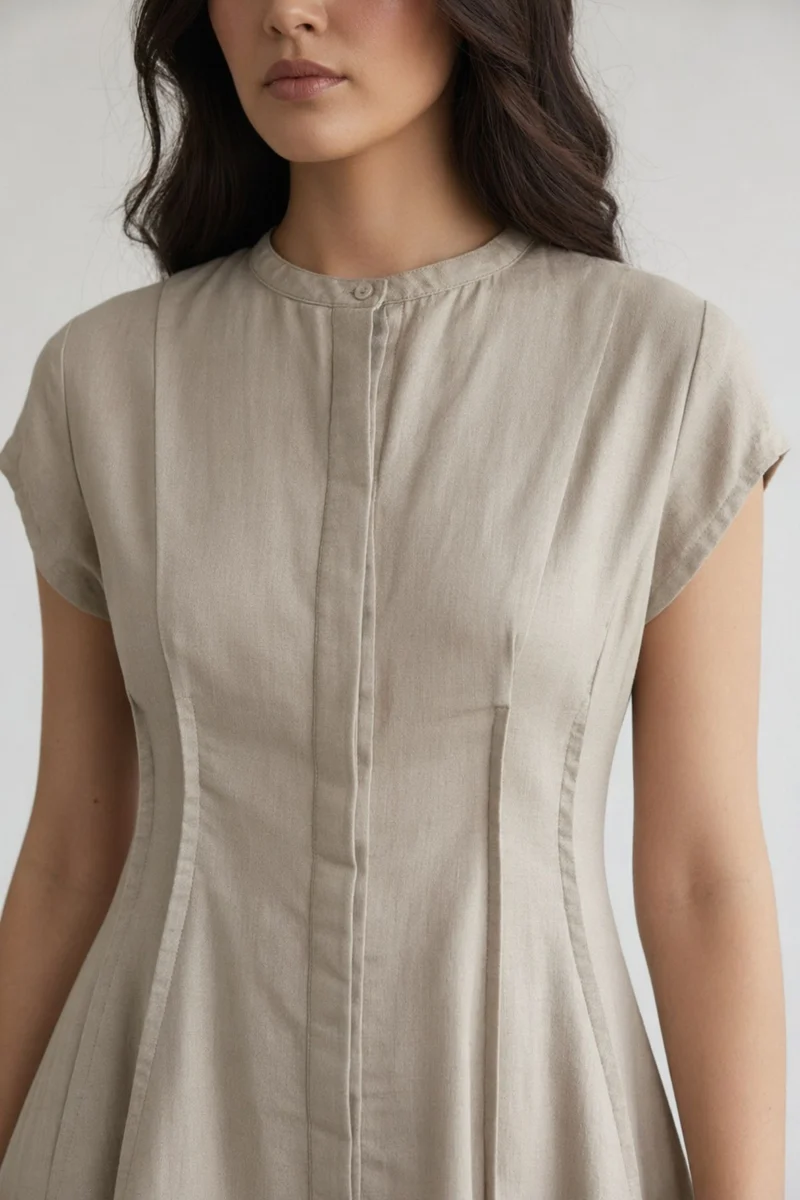 Caliora|100% Cotton Pintuck Shirt Dress