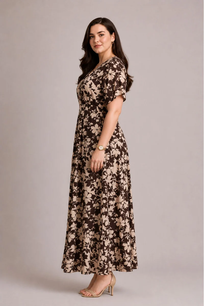 Ismeria|100% Viscose Pleated Maxi Dress