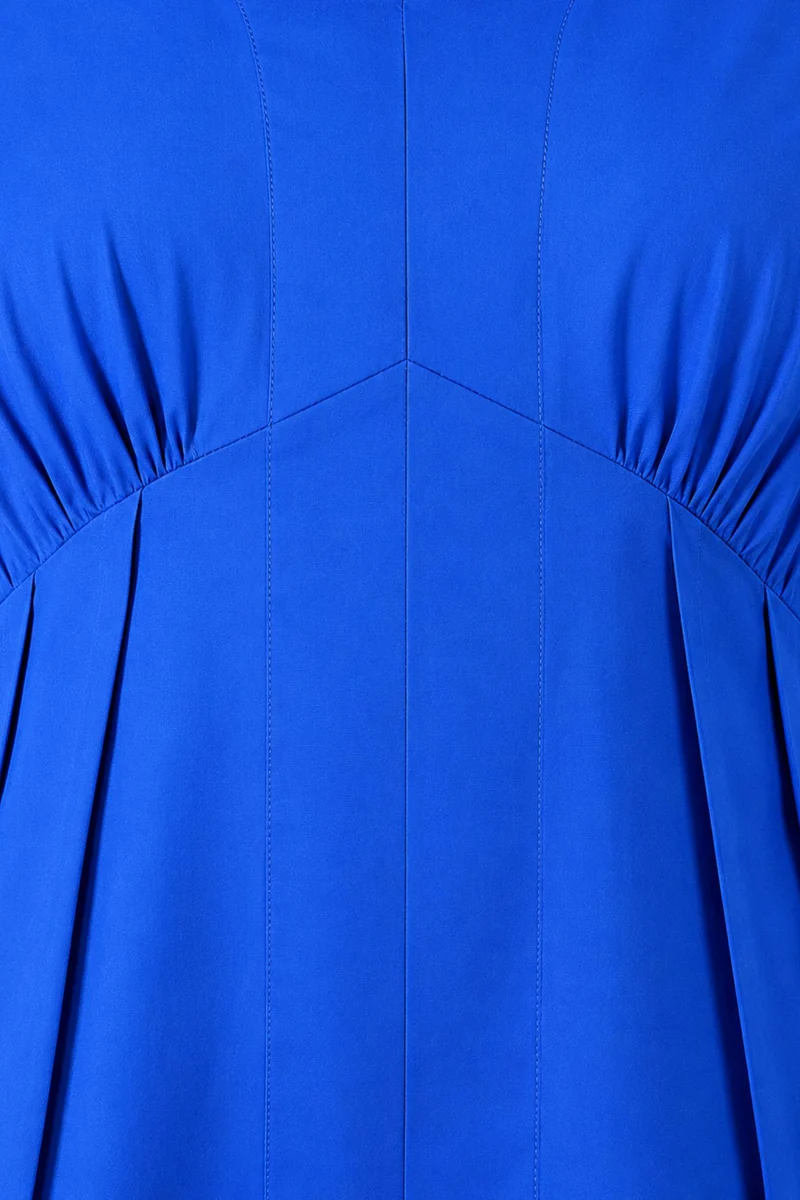 Mirelune|100% Cotton Blue V-Neck Balloon Sleeve Shirt