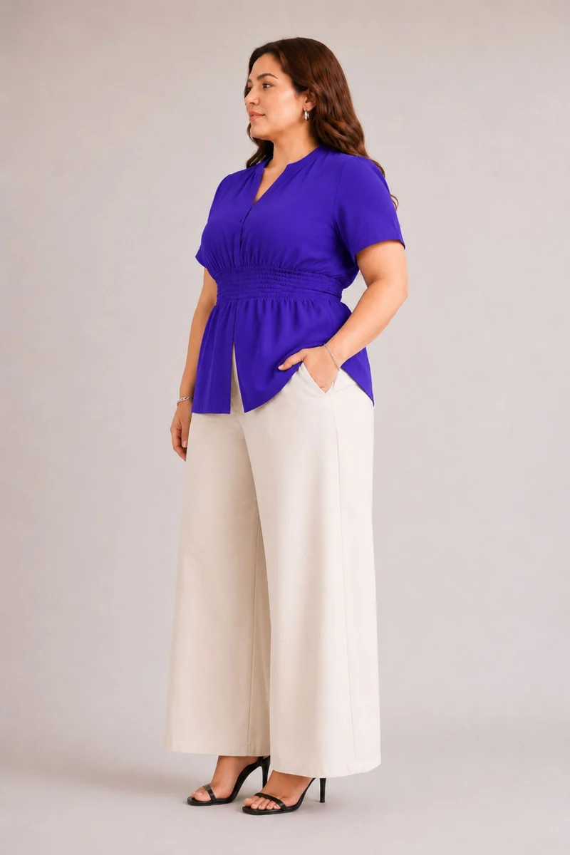 Amelisse|100% Viscose Solid V Neck Peplum Top