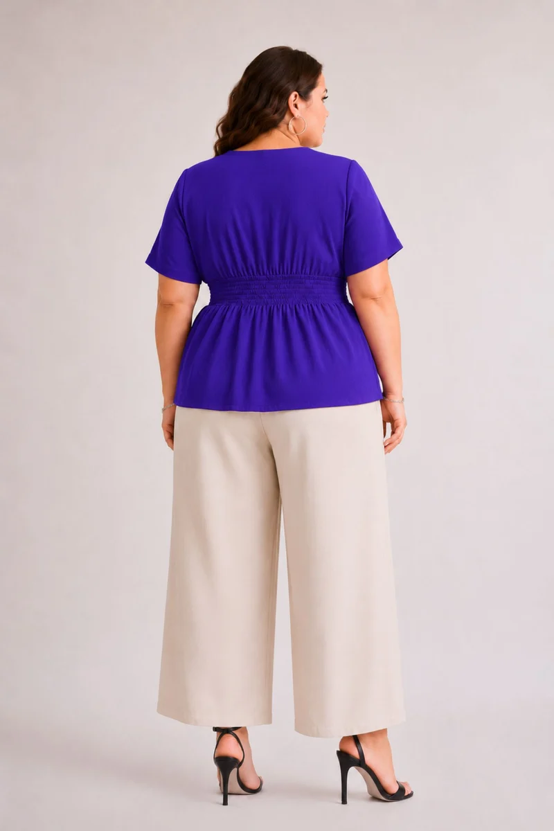Amelisse|100% Viscose Solid V Neck Peplum Top