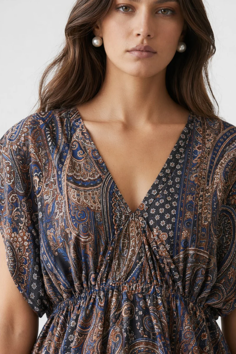 Mirabéla|Paisley V-Neck Peplum Top