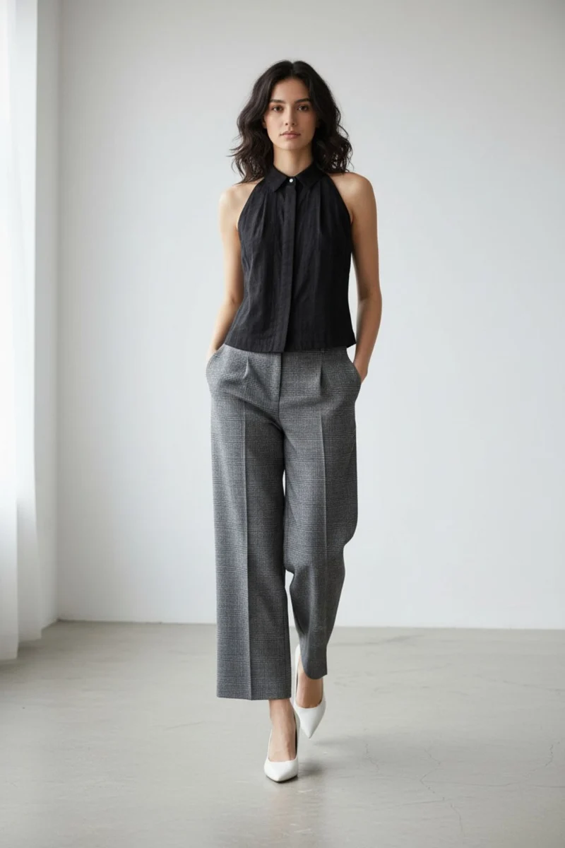 Elowenna|Black Collared Sleeveless Shirt