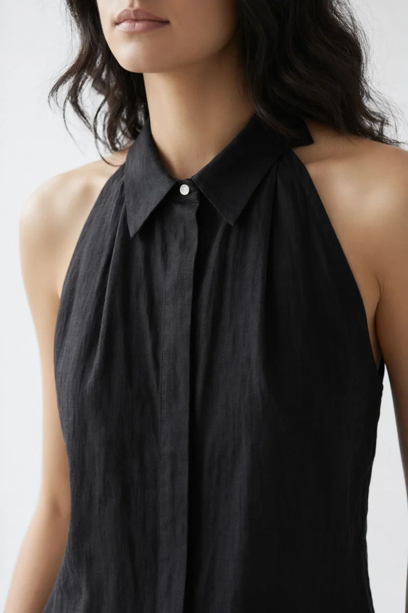 Elowenna|Black Collared Sleeveless Shirt