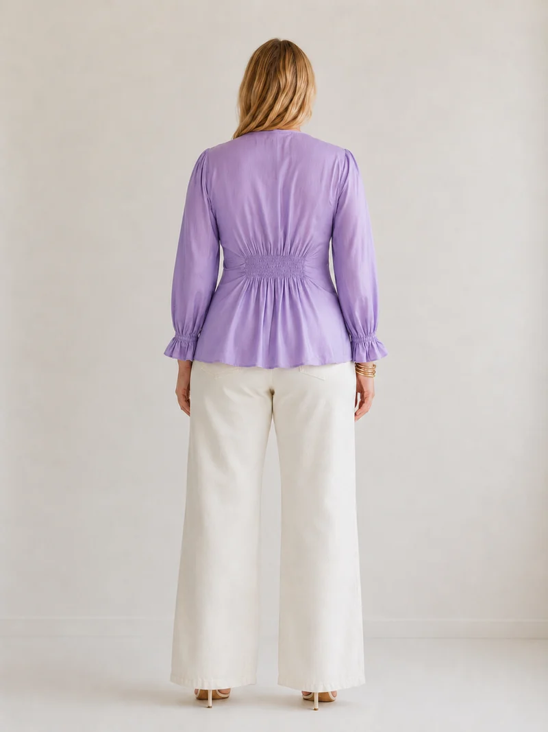 Alouette|100% Viscose V Neck Lace Patch Top