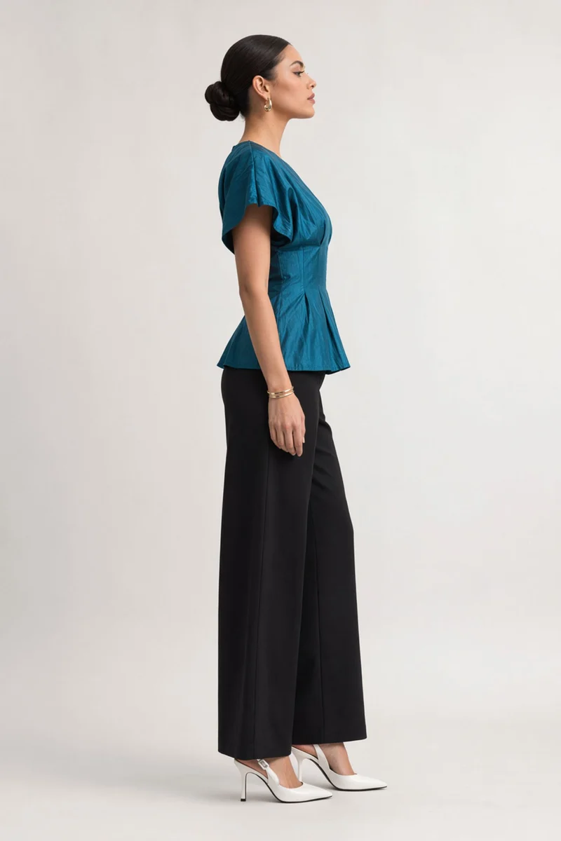 Anika|Viscose Cinched Waist Sheer Sleeve Top