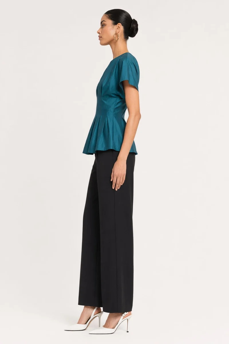 Anika|Viscose Cinched Waist Sheer Sleeve Top