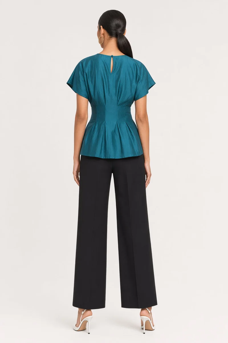 Anika|Viscose Cinched Waist Sheer Sleeve Top