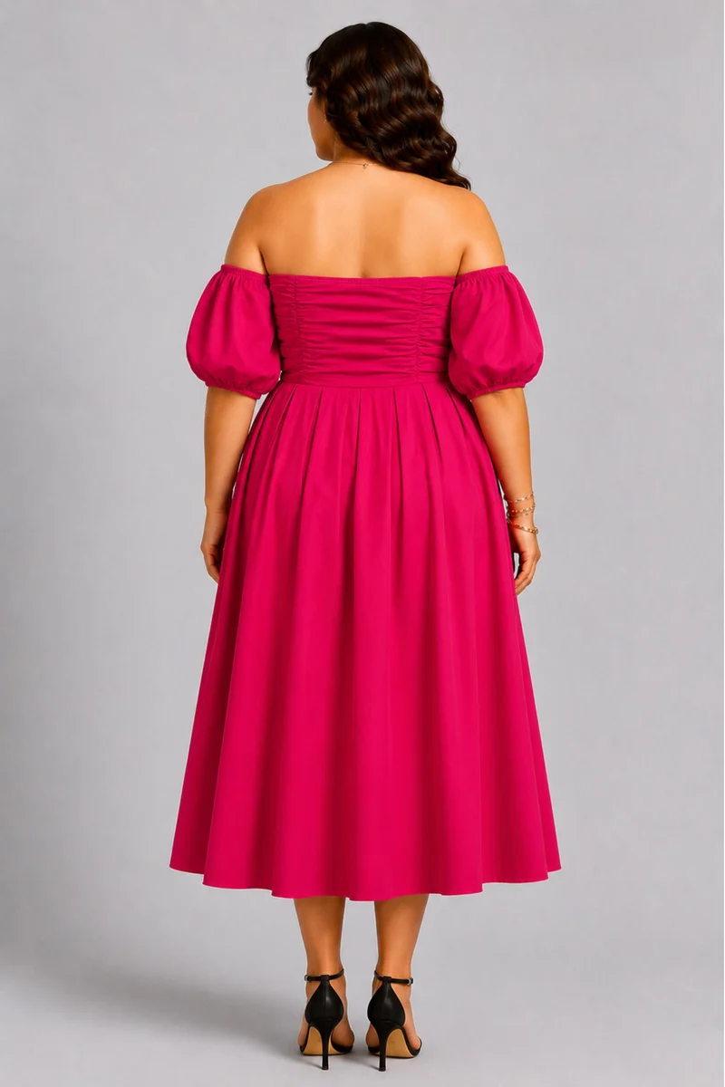 Linnea|100% Cotton Off-Shoulder Midi Dress