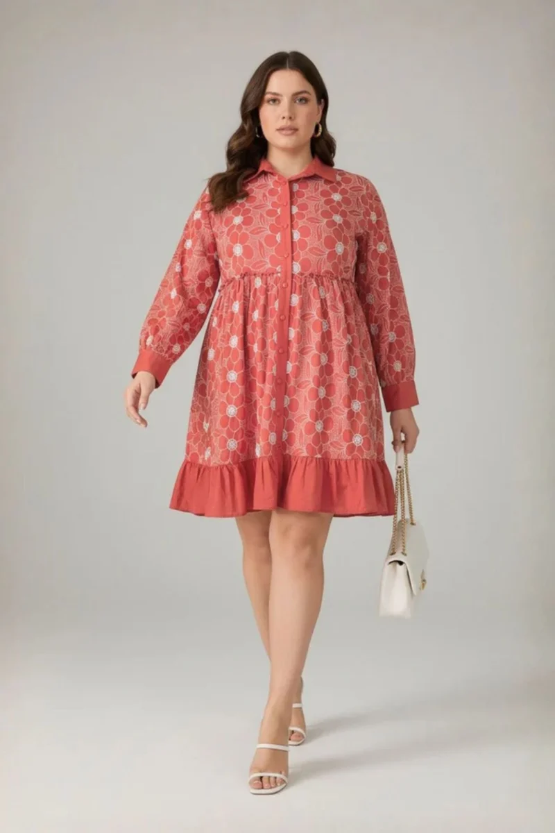Solennea|100% Cotton Schiffli Shirt Dress