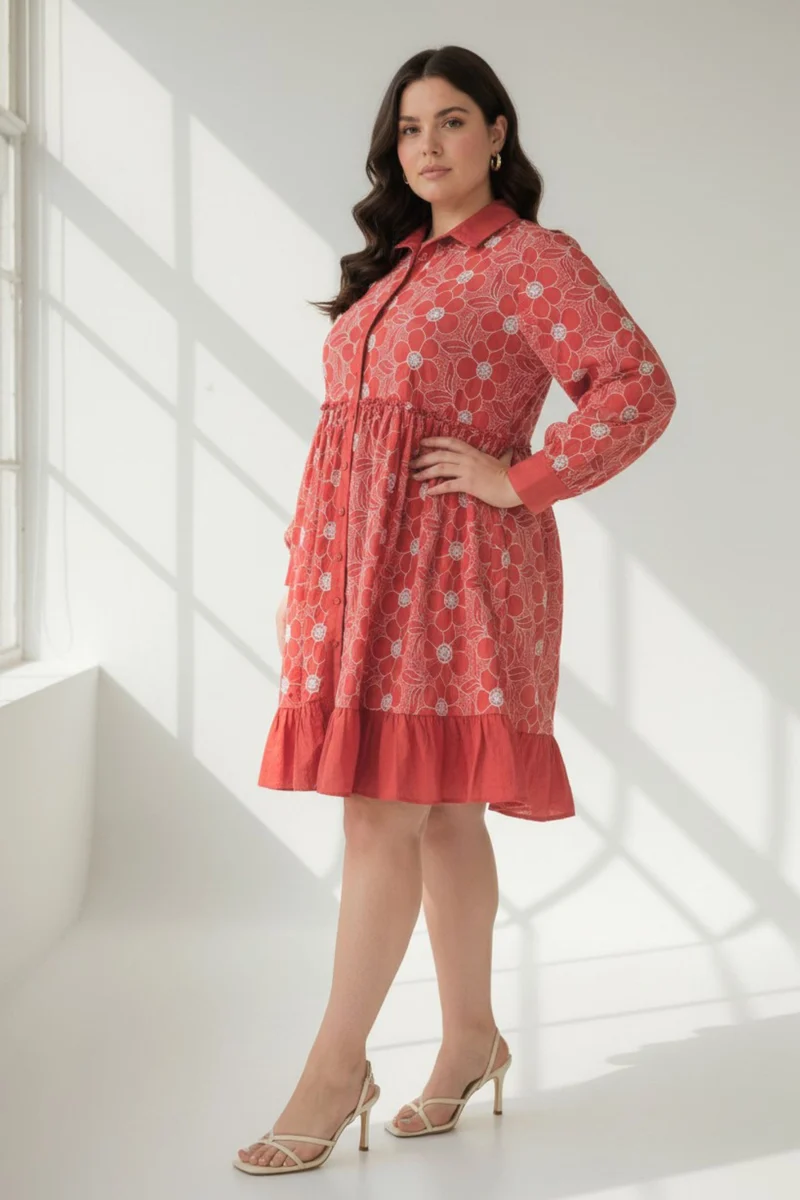 Solennea|100% Cotton Schiffli Shirt Dress