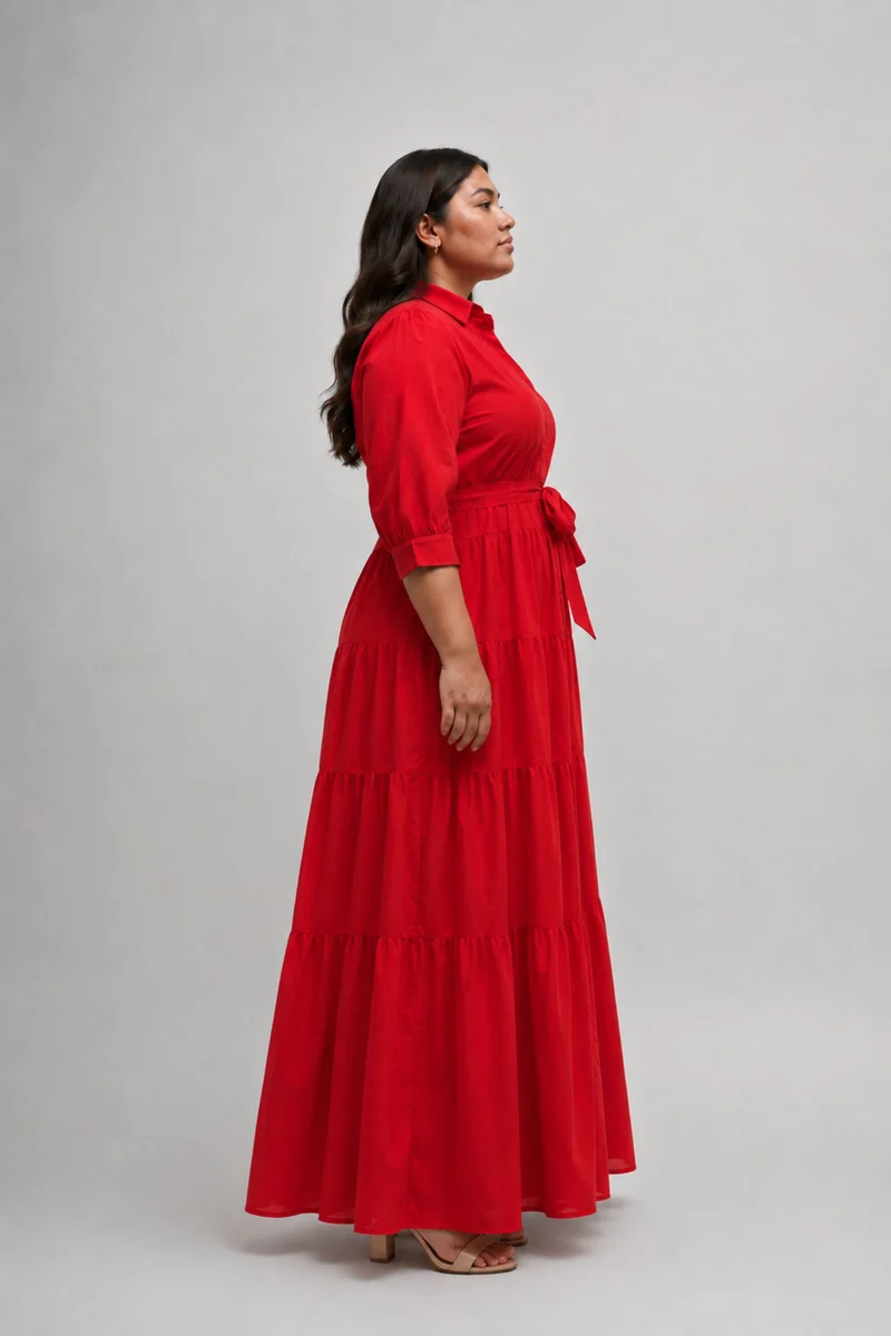 Valerose|100% Viscose Tiered Maxi Shirt Dress