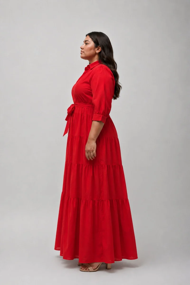 Valerose|100% Viscose Tiered Maxi Shirt Dress