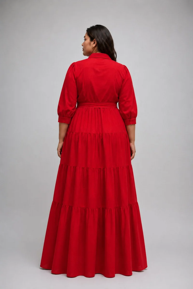Valerose|100% Viscose Tiered Maxi Shirt Dress