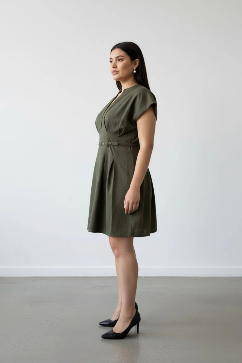 Seravelle|100% Cotton Belted Pleated Mini Dress