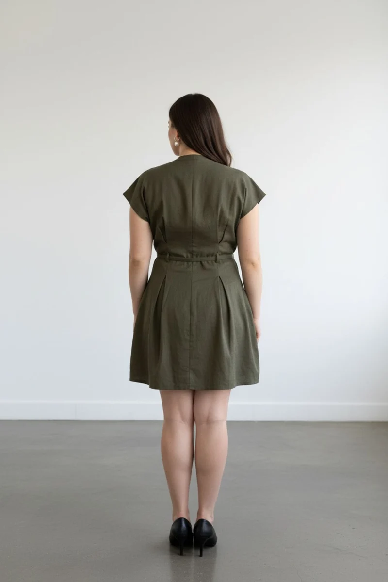 Seravelle|100% Cotton Belted Pleated Mini Dress