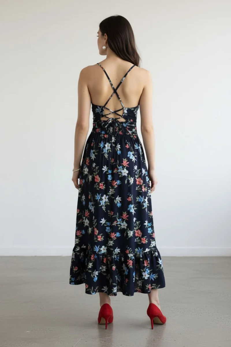 Solsticea|100% Viscose Meadow Bloom Midi Dress