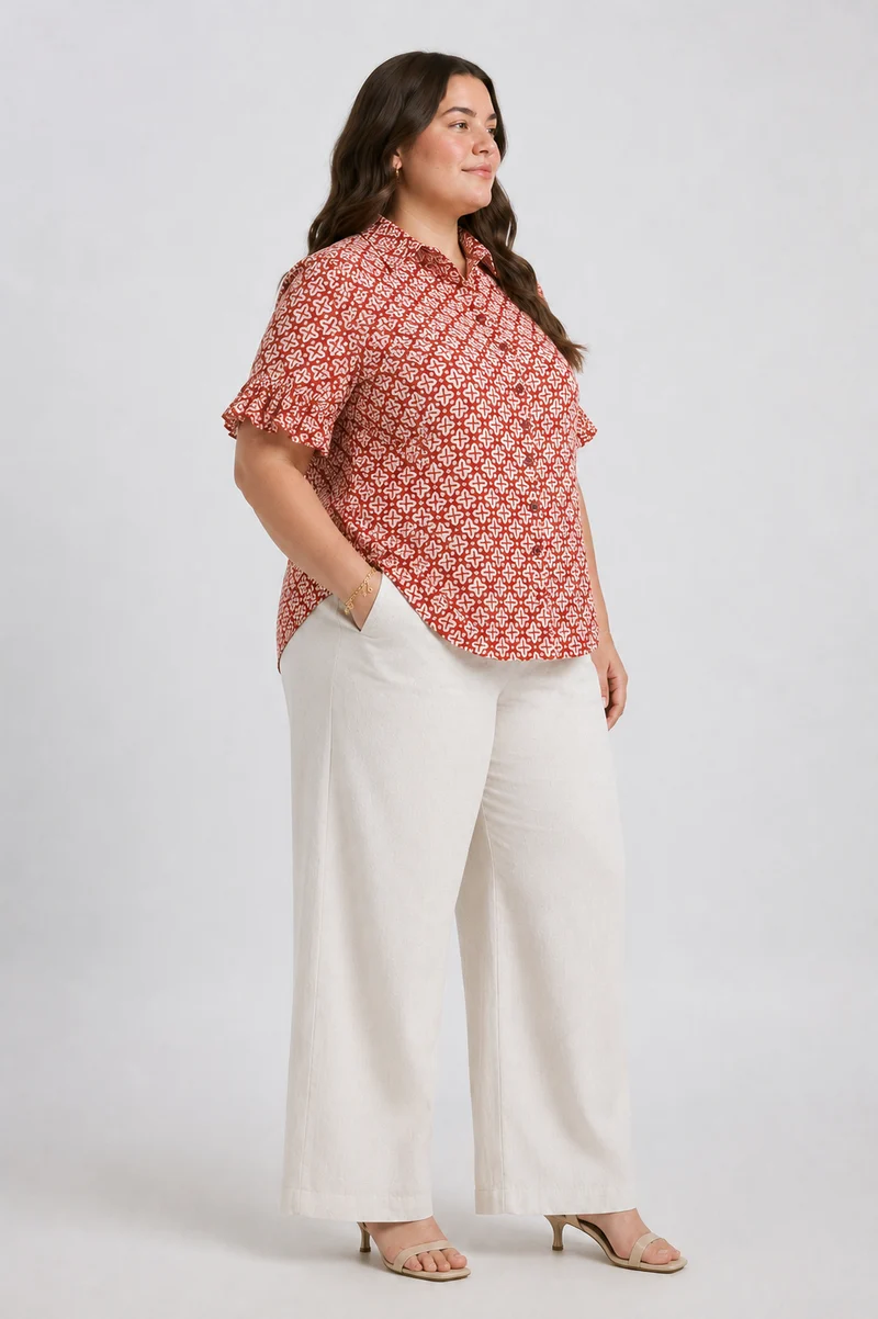 Floriane|100% Cotton Printed Ruffle Sleeve Shirt