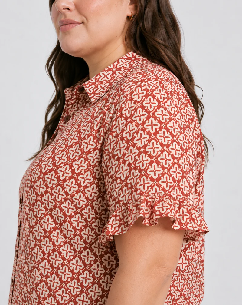 Floriane|100% Cotton Printed Ruffle Sleeve Shirt