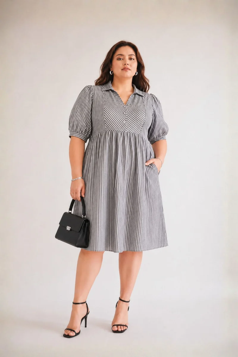 Zafira|100% Cotton Puff Sleeve Mini Shirt Dress