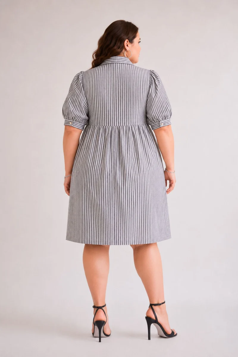 Zafira|100% Cotton Puff Sleeve Mini Shirt Dress