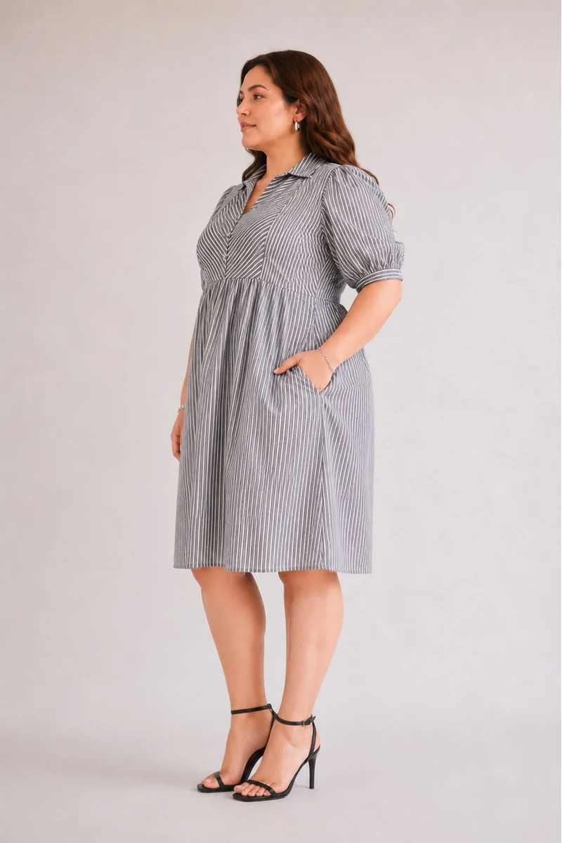 Zafira|100% Cotton Puff Sleeve Mini Shirt Dress