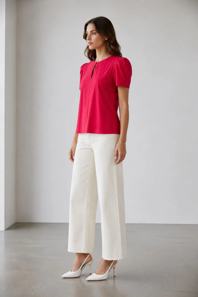 Elariah|100% Cotton Lace Insert Regular Blouse
