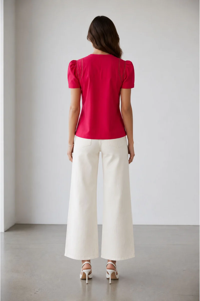 Elariah|100% Cotton Lace Insert Regular Blouse