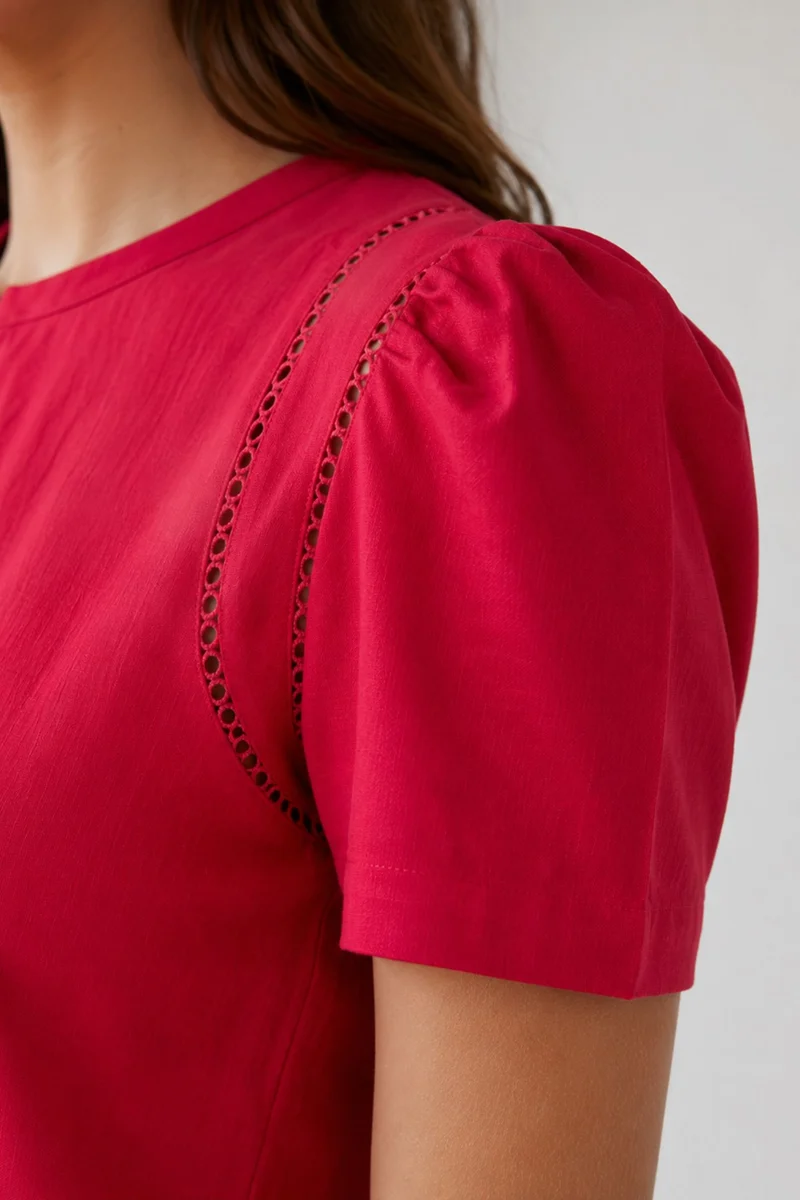 Elariah|100% Cotton Lace Insert Regular Blouse
