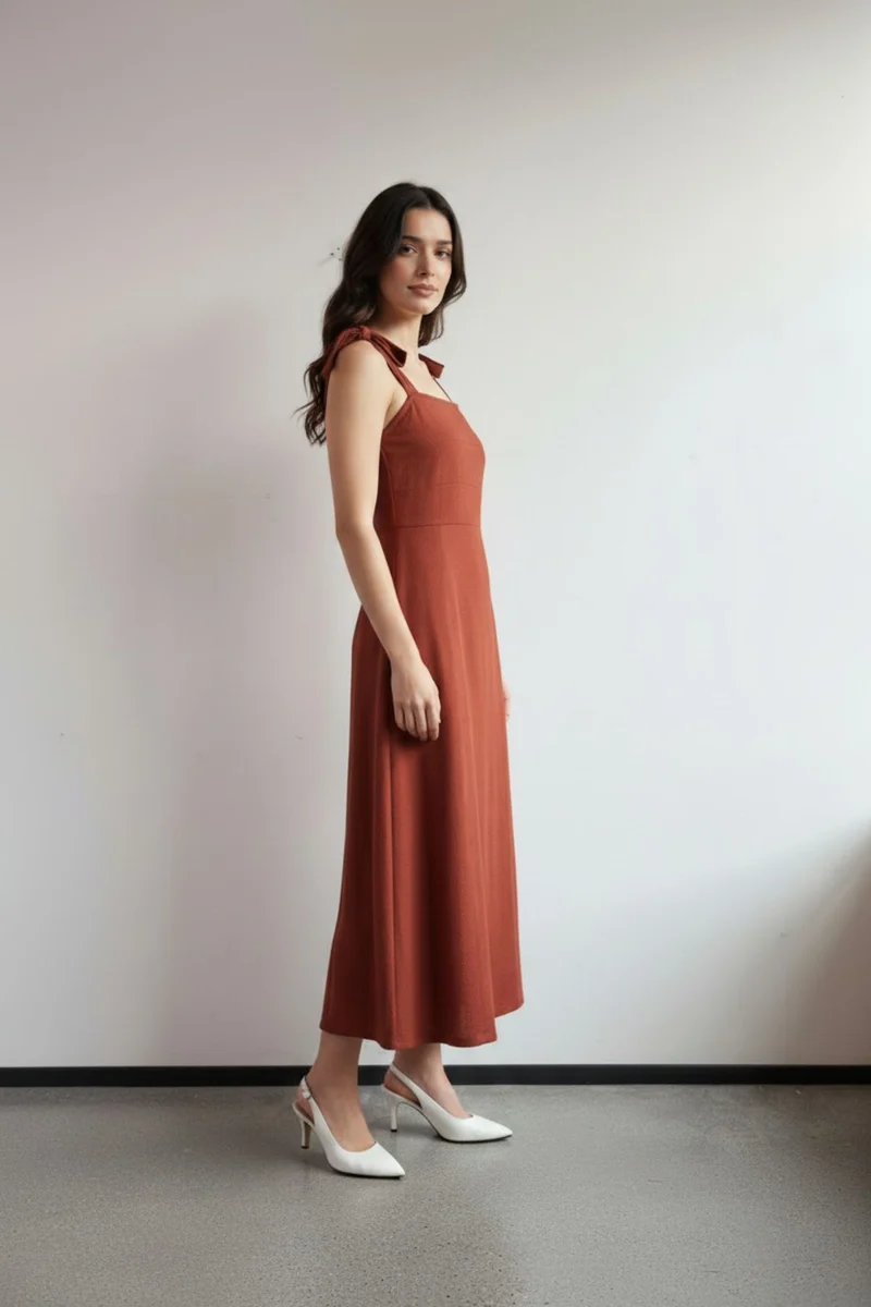 Novella|100% Cotton Tie-Strap Midi Dress