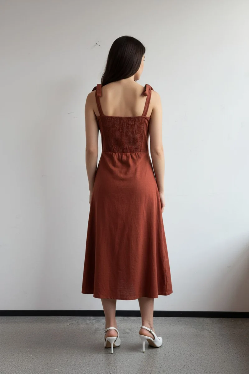 Novella|100% Cotton Tie-Strap Midi Dress