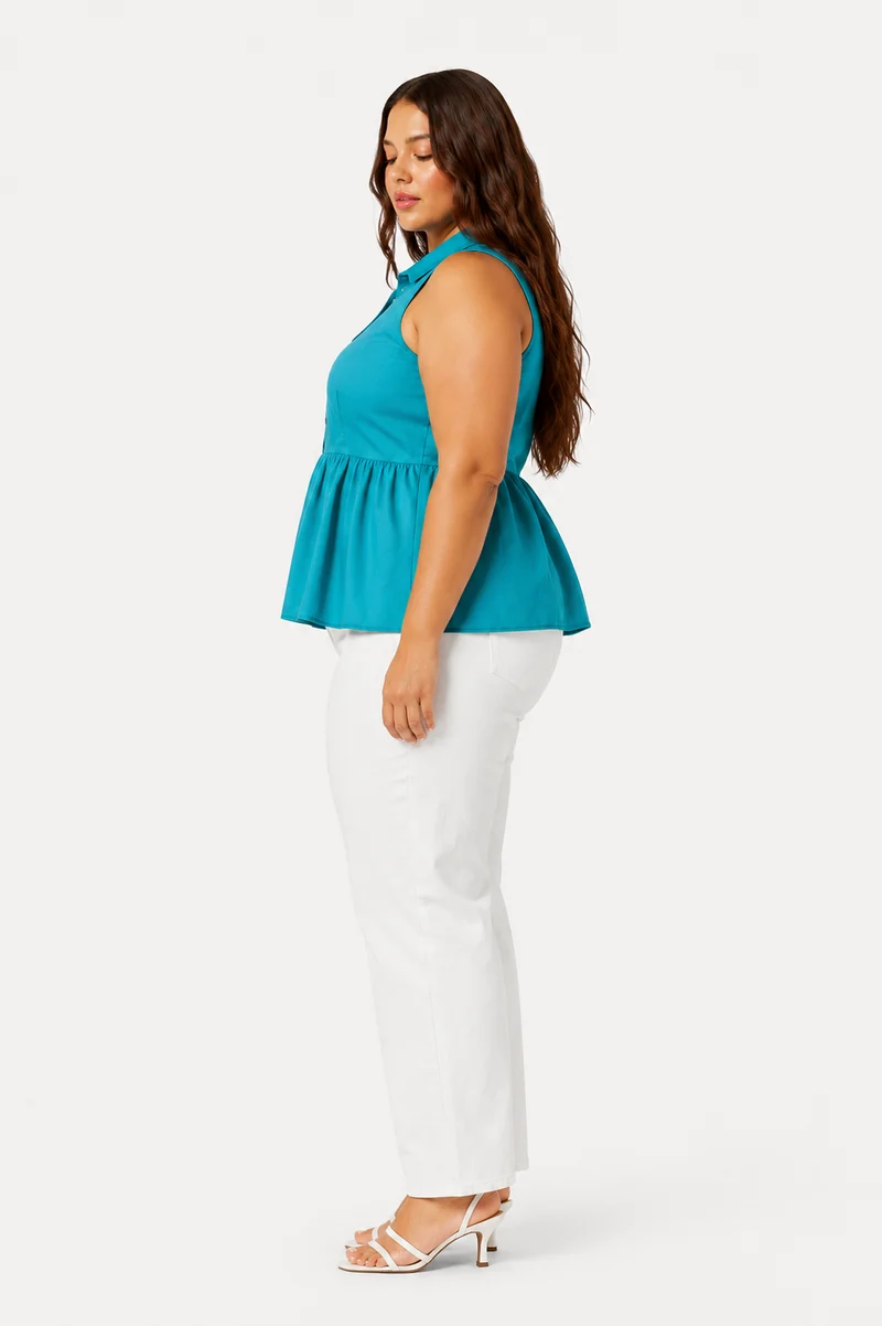 Nerina|100% Cotton Collared Halter Peplum Top