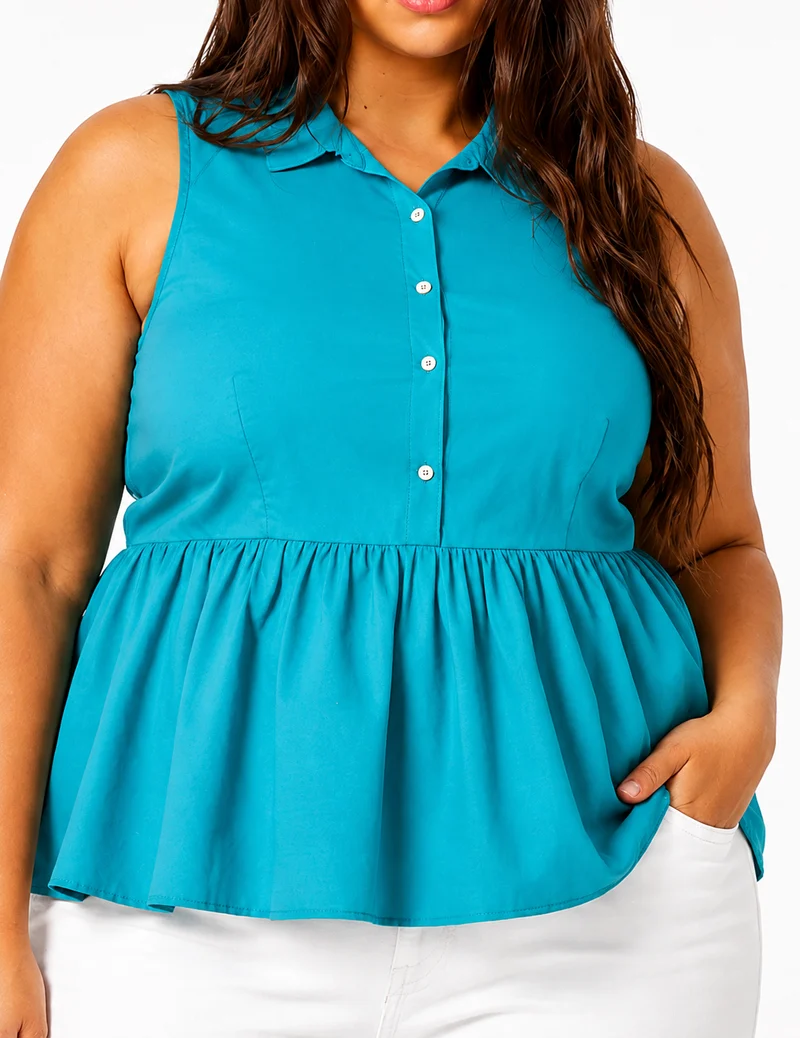Nerina|100% Cotton Collared Halter Peplum Top