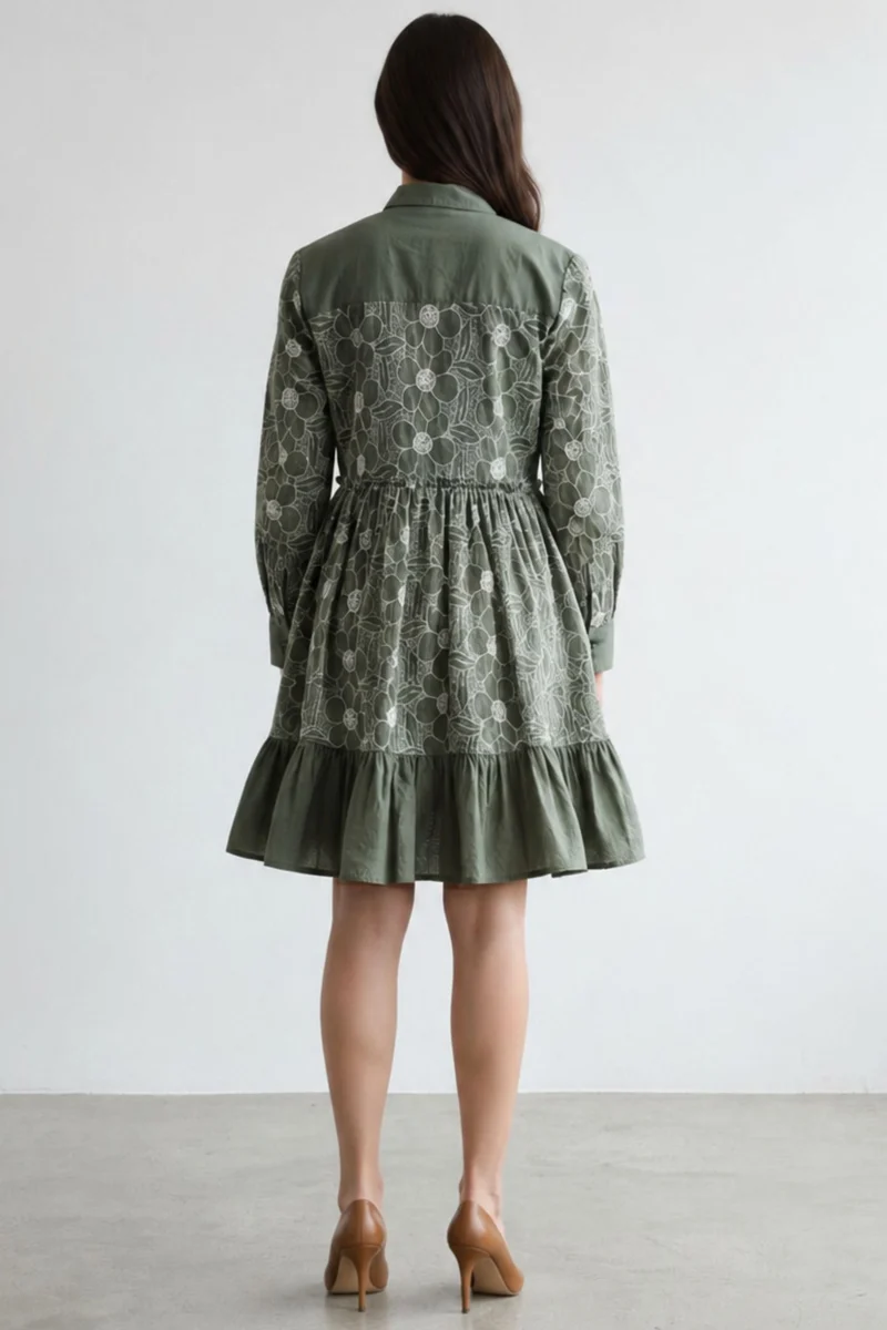 Fioralyn|100% Cotton Embroidered Shirt Dress