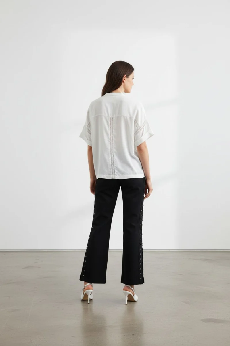 Virelle|100% Cotton Relaxed Lace Panel Shirt