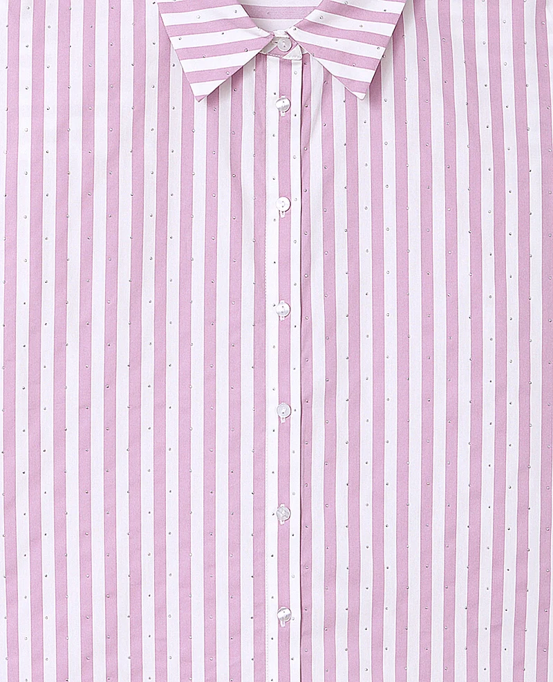 Chemise oversize rayée avec strass
