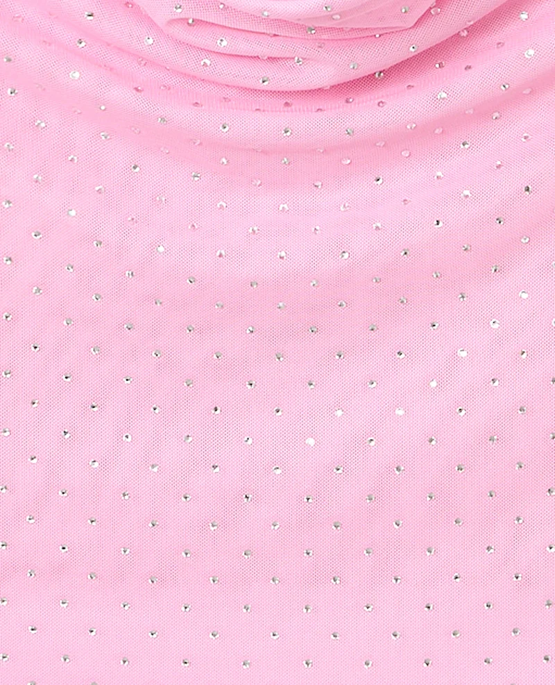 Top dos-nu asymétrique en résille avec strass