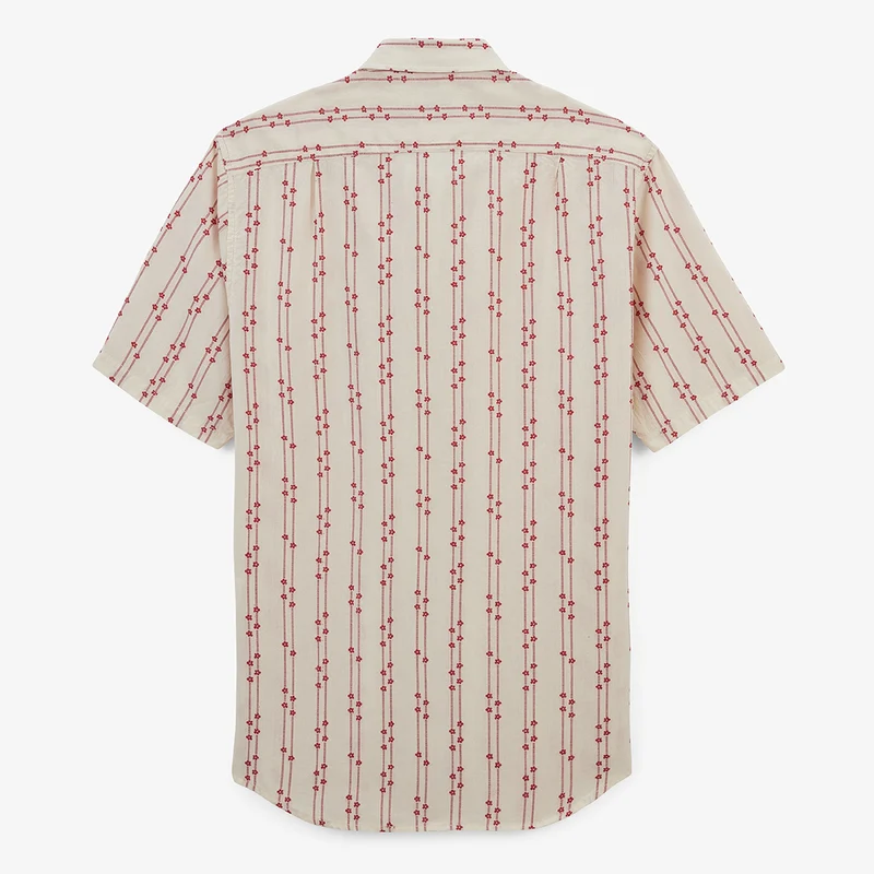 Chemise jacquard manches courtes avec fleurs brodées en coton blanche