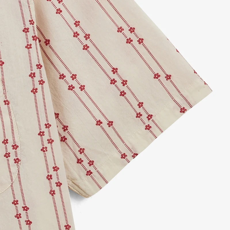 Chemise jacquard manches courtes avec fleurs brodées en coton blanche